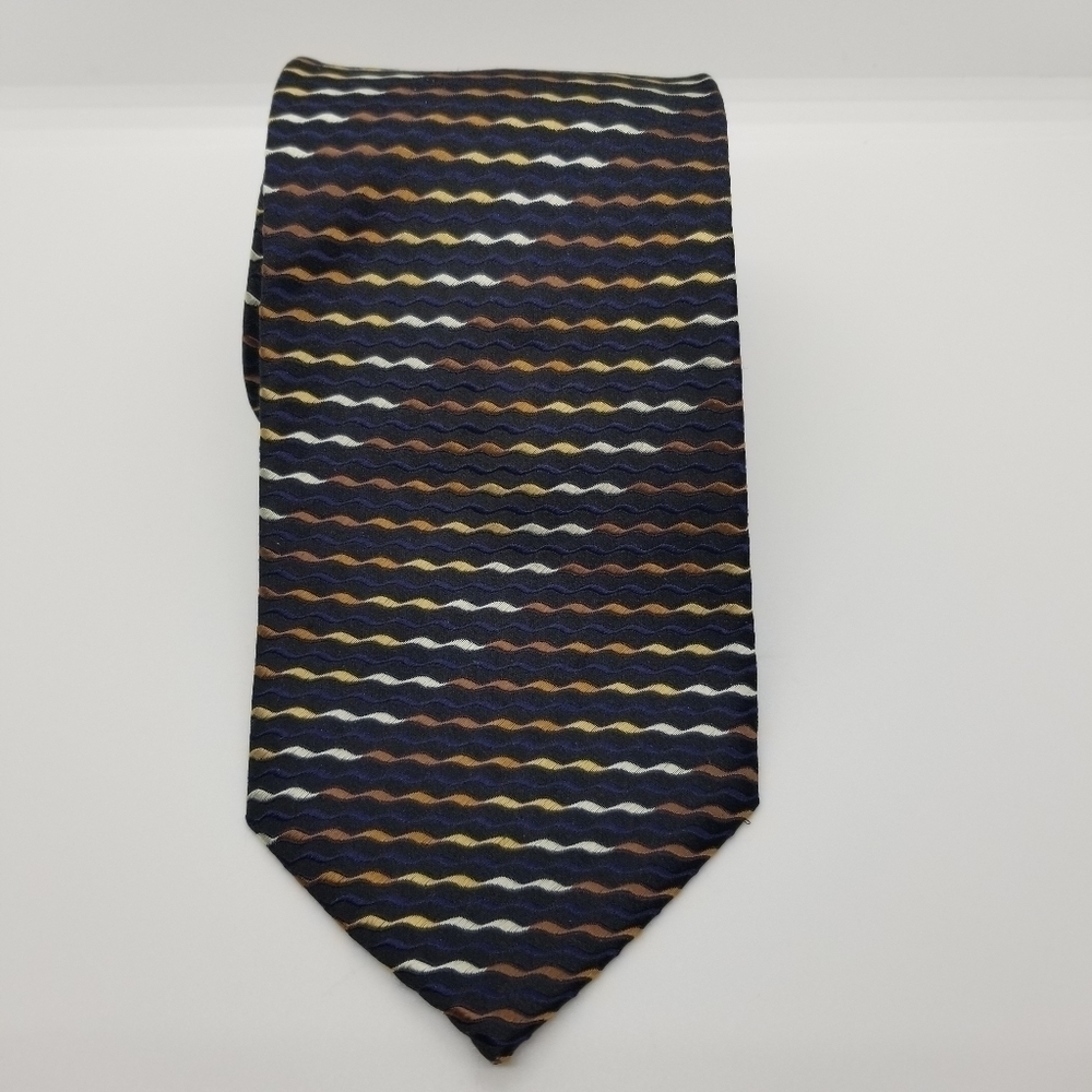 Fabio Fazio handmade black silk tie multicolor squiggles